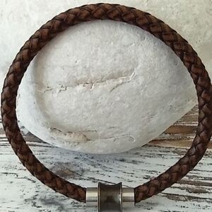 Men's leather bracelet, Stainless Steel Magnetic Clasp